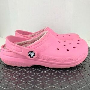 Crocs Kids Youth Size 3‎ Shoes Pink Rubber Clogs Fleece Lined Slip On Girls